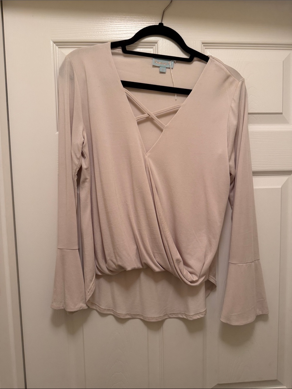 Veronica M Soft Blush Wrap-Front Long Sleeve Top with Crisscross Detail S